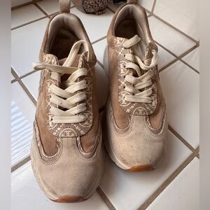 Tory Burch Good Luck Trainers Beige and Tan Sneakers
